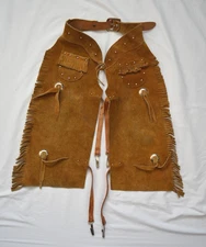Vintage Sears Kids Tan Suede Leather Western Cowboy Chaps Size S 2-4 Child