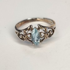 Sterling Silver 925 Blue Oval Topaz December Birthstone Ring Double Heart Size 7