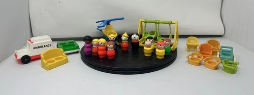 Vintage 1960-1970’s Fisher-Price Lot  Ambulance, Helicopter Car, People Etc