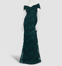 Xscape Women's Green Off-the-Shoulder Lace Gown Dress Petite Size 10P
