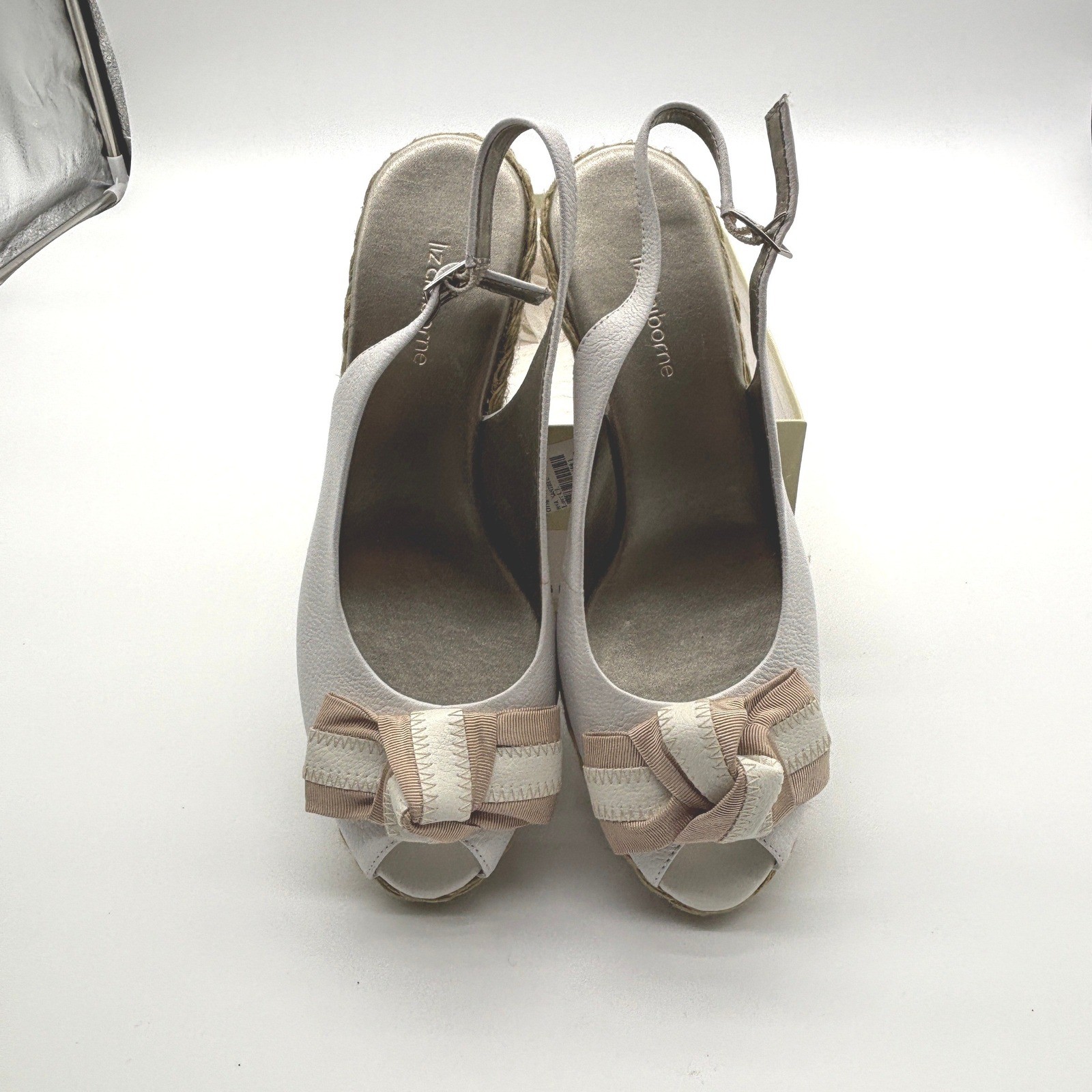 Liz Claiborne MYA White Sanibel Espadrille Wedge Peep Toe Slingback Shoes 9.5M