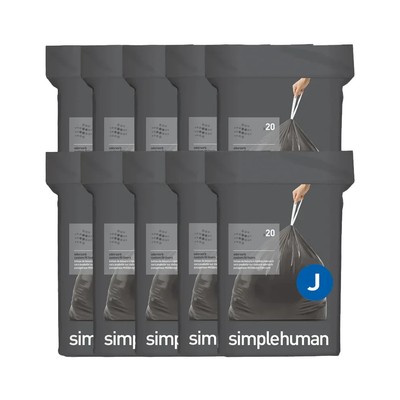 Simplehuman Code J Custom Fit Liners, Trash Bags, 30-45 Liter / 8-12 Gallon, 200