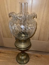 Brass Oil Kerosene Lamp Clear Glass Globe Shade Corinthian Column Chimney