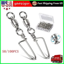 50~100Pcs Fishing Ball Bearing Swivels with Coastlock Snap Fishing Connector