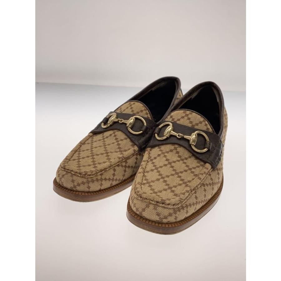 GUCCI Women's Loafers Horsebit GG Canvas Beige Size:35.5/JP:22.5 135292K Authen
