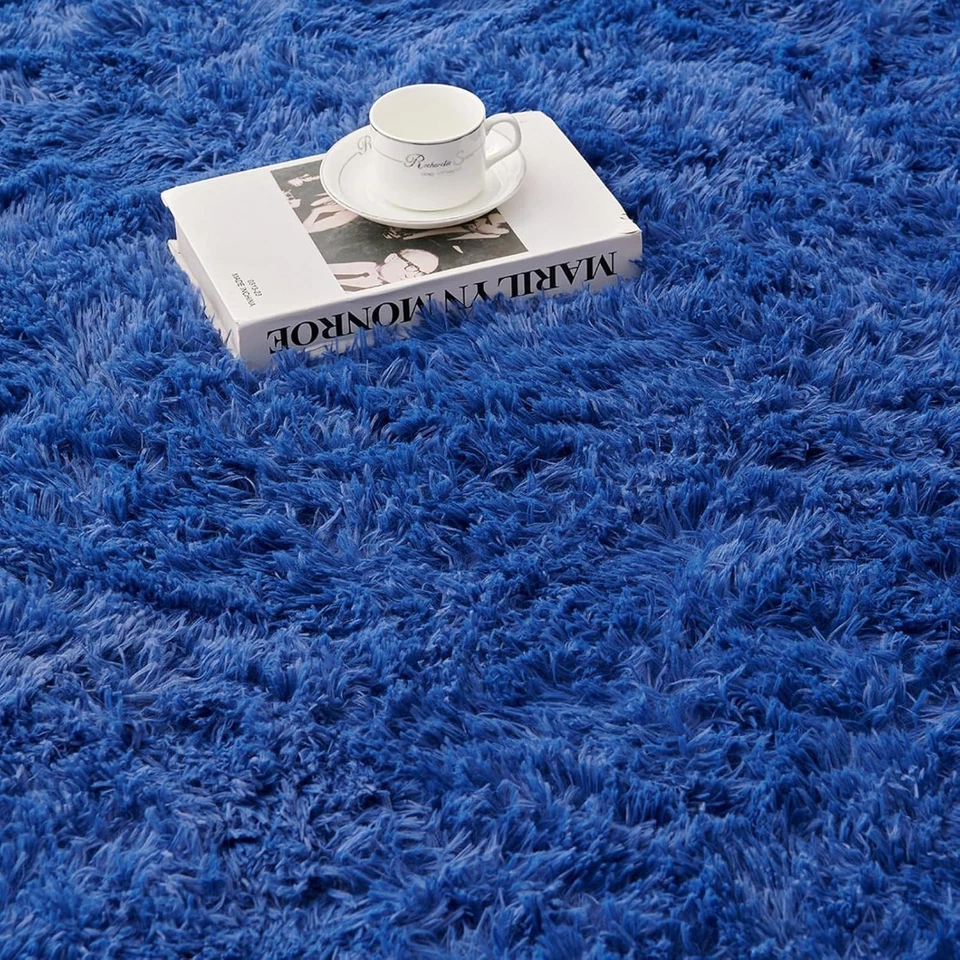 Floralux Area Rugs for Bedroom Living Room, 4x6 Rug, Dark Blue, Fluffy Fuzzy - Image 3 of 4