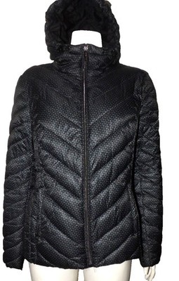 Michael Kors Packable Puffer Jacket Coat Hooded Signature All Over Print Medium