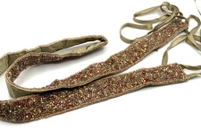 Vintage Beaded sash belt made in India Gold Tones Multi Color Beads