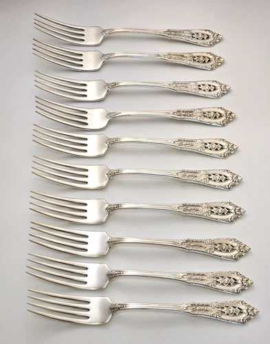 10 Wallace ROSE POINT Sterling Silver Forks 7" - No Monogram - 460g