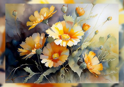 Radiant Bloom Garden Watercolor 5''x7'' Print on Matte Paper | Orange Flowers