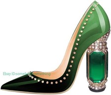 Rivets Pumps Women Bridal Shoes Pointy Crystal Rhinestone Heels Banquet Wedding
