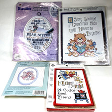 Lot of 4 NOS Vintage Cross Stitch Needlepoint Kits Bucilla NMI Janlynn