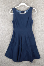 J Crew Quilted A-Line Dress Womens 6 Navy Blue Cotton Sleeveless Pockets Classic