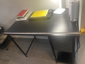 Black Computer Desk w/ 2 Drawers & 1 Shelf, Freestanding 60x20x30 Home Office