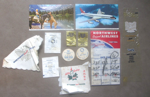 1960 NORTHWEST ORIENT AIRLINES in-flight Vintage Collectibles Wrappers Postcards