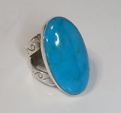 Jay King großer ovaler Türkis Sterling Ring Größe 8 