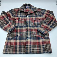 Vtg Pendleton Mens Jacket Coat Mackinaw Cruiser Medium Wool Plaid Brown Hunting