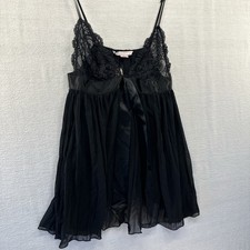 NWT Victoria  s Secret Babydoll TOP ONLY Women M Cami Lingerie Black LaceChiffon