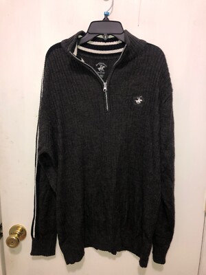 Beverly Hills Polo Club Mens SZ Large 1/4 Zip Rib Stitch Sweater
