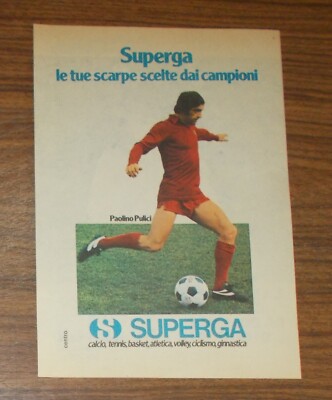 Seltene Werbung vintage SUPERGA Fußballschuhe Paolino Pulici 1979