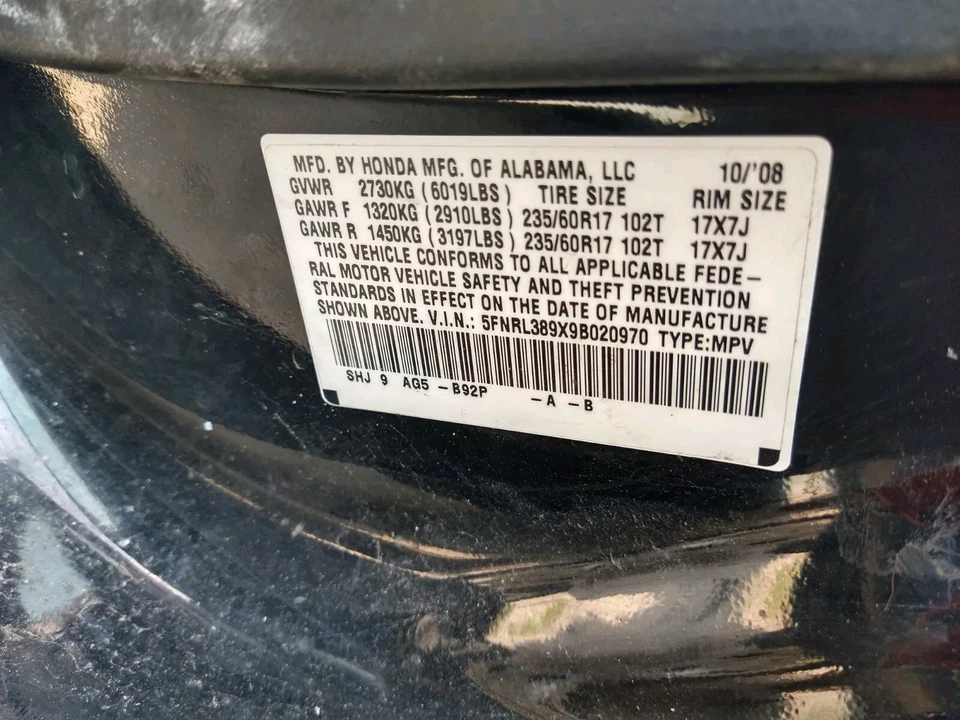 Honda Odyssey 2009 cinturón de seguridad del conductor hebilla extremo. Foto 2 de 4
