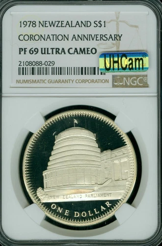 1978 NEW ZEALAND SILVER $1 DOLLAR  CORONATION NGC PF69 UHCAM MAC SPOTLESS
