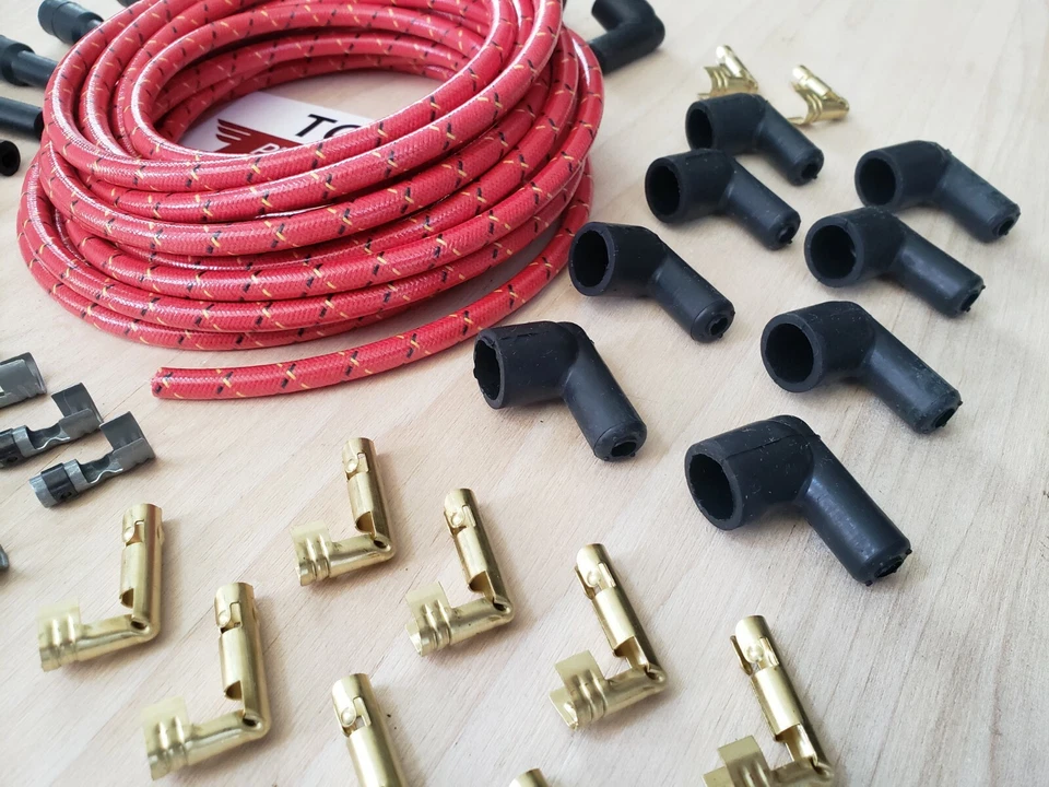 Kit de cables de bujía cubiertos de tela universal de 8 mm hágalo usted mismo cables de colección v8 Rd Bk Yl Foto 4 de 4