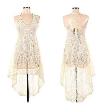 The Vintage Shop Women's Cream Medium Floral Lace Overlay Midi