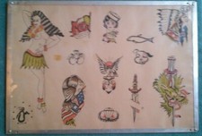 TAHITI FELIX - LARGE ORIGINAL hand painted CLASSIC VINTAGE TATTOO FLASH SHEET