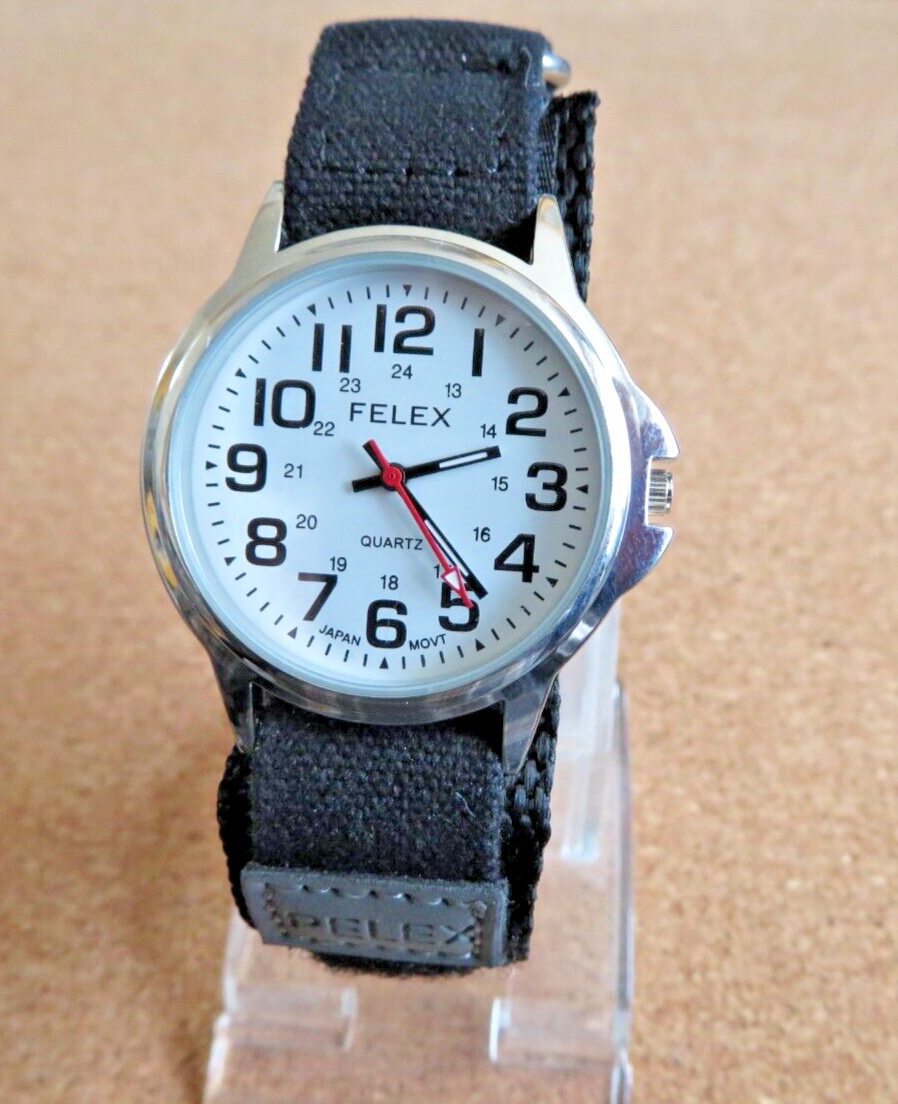 Gents Easy to Read White Dial Watch, With Black Nylon Strap  Pelex PLX-0011