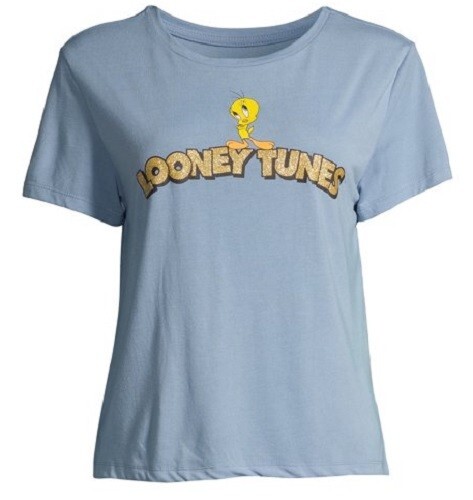 Looney Tunes Tweety GOLD NEW♈Junior's Printed SS Tee size L~blue/yellow