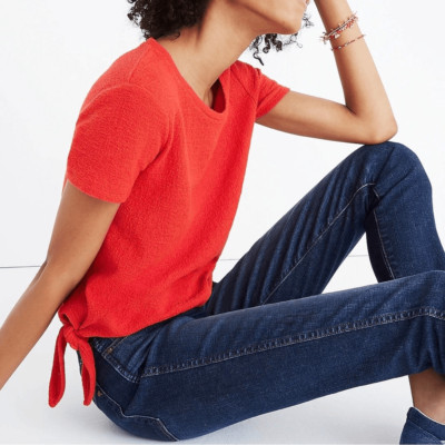 Madewell Texture & Thread Modern Side-Tie Top Womens S Red