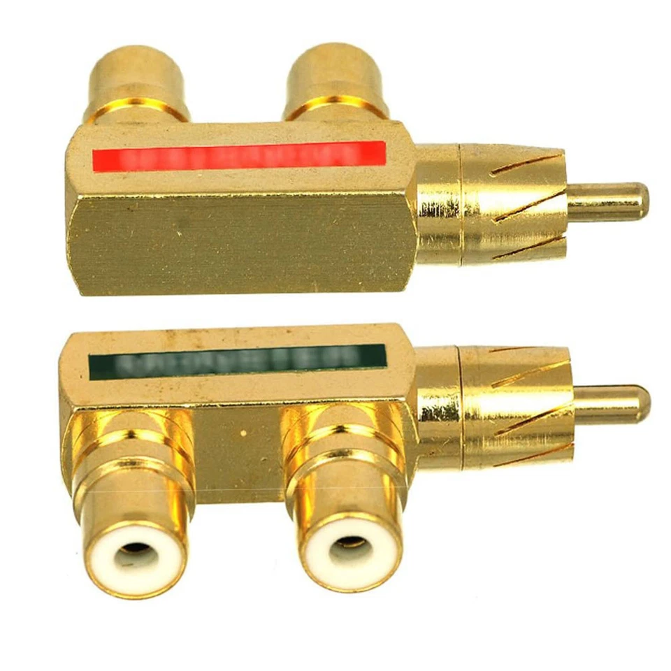 2x RCA F Splitter Plug Adapter 1 RCA Male to 2 Dual RCA Female Adapter Connector - Image 3 of 4