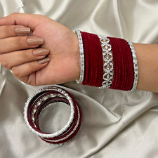 Kajaro Designs Indian bangle set 2'4 AD/CZ bangle with velvet chudi for festival