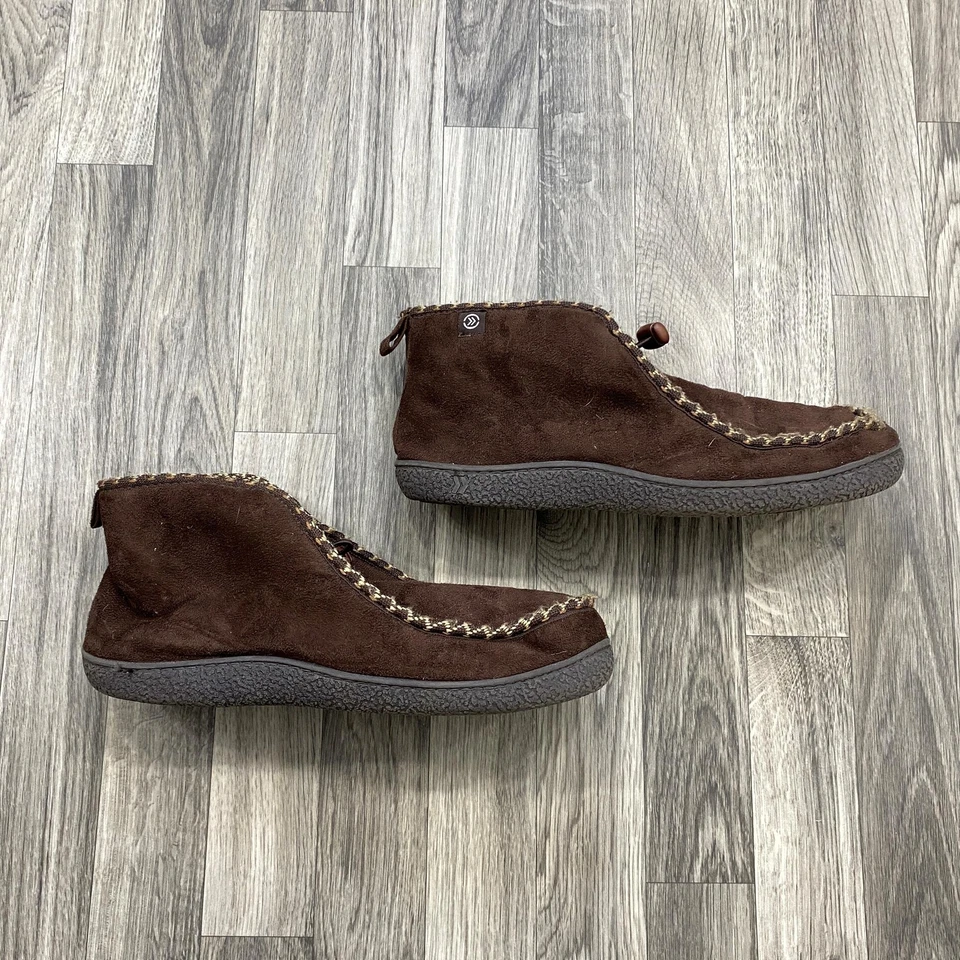 Chinelos masculinos ISOTONER mocassim forrado de pele marrom couro sintético para área externa 9,5/10,5 - Imagem 4 de 4