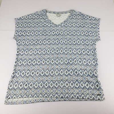Orvis Short Sleeve V-Neck Tunic Knit Top Blue Ikat Women's Medium