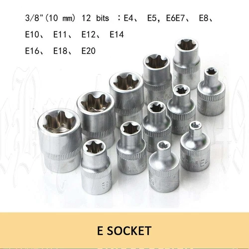 34pc 3/8" Drive Star & E Torx Bit Socket Set tool kit Torx Hex Bit Socket chrome - Picture 7 of 14