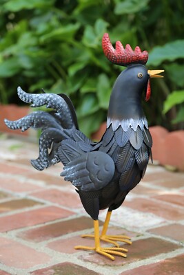 ROOSTER ロングジョン Lサイズ グレー/ブラック Outdoor/Indoor Accent Metal Black Rooster Figurine Statues 16 inch