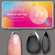 Almond Nail Tips 240pcs Extra Short Almond Gel X Tips 12 Sizes Pre-sh...