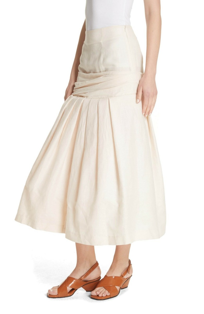 JACQUEMUS La Bomba Jupe Mamao Linen Cotton Pleated Volume Midi Skirt 4 US = 36 S