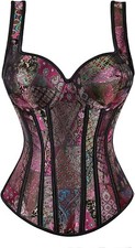 Womens gothic jacquard corset tank overbust bodice with metallic accents 2XL 