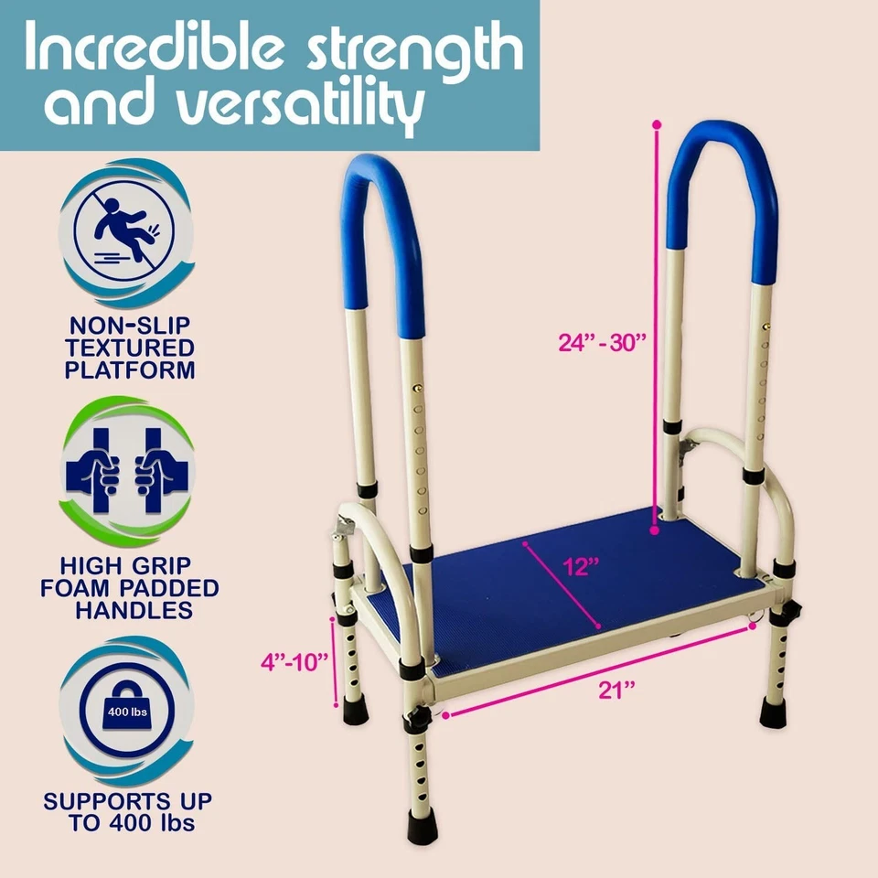 Heavy Duty Adjustable Bed Step Stool with Handles for Adults - Image 4 of 4