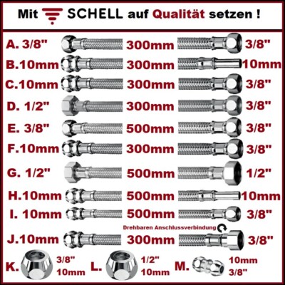 SCHELL Schlauch Clean-Fix S 300 / 500 mm 3/8'' 1/2'' Armaturen Panzerschlauch 10mm