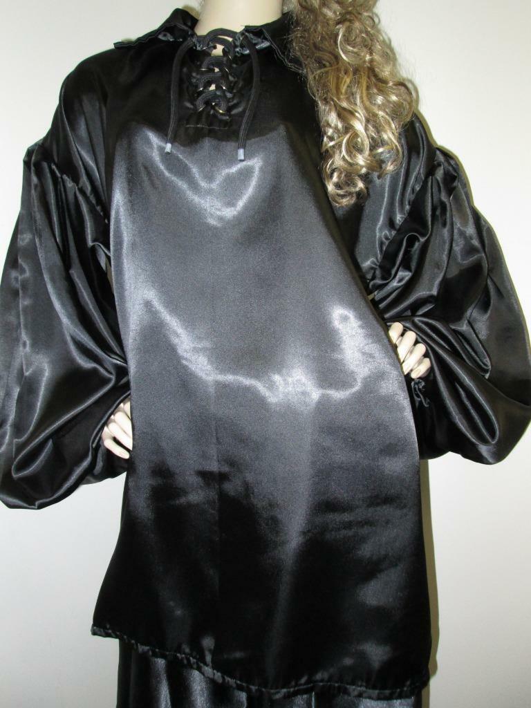 VINTAGE SATIN! Shiny Black Satin Balloon Shirt Gem