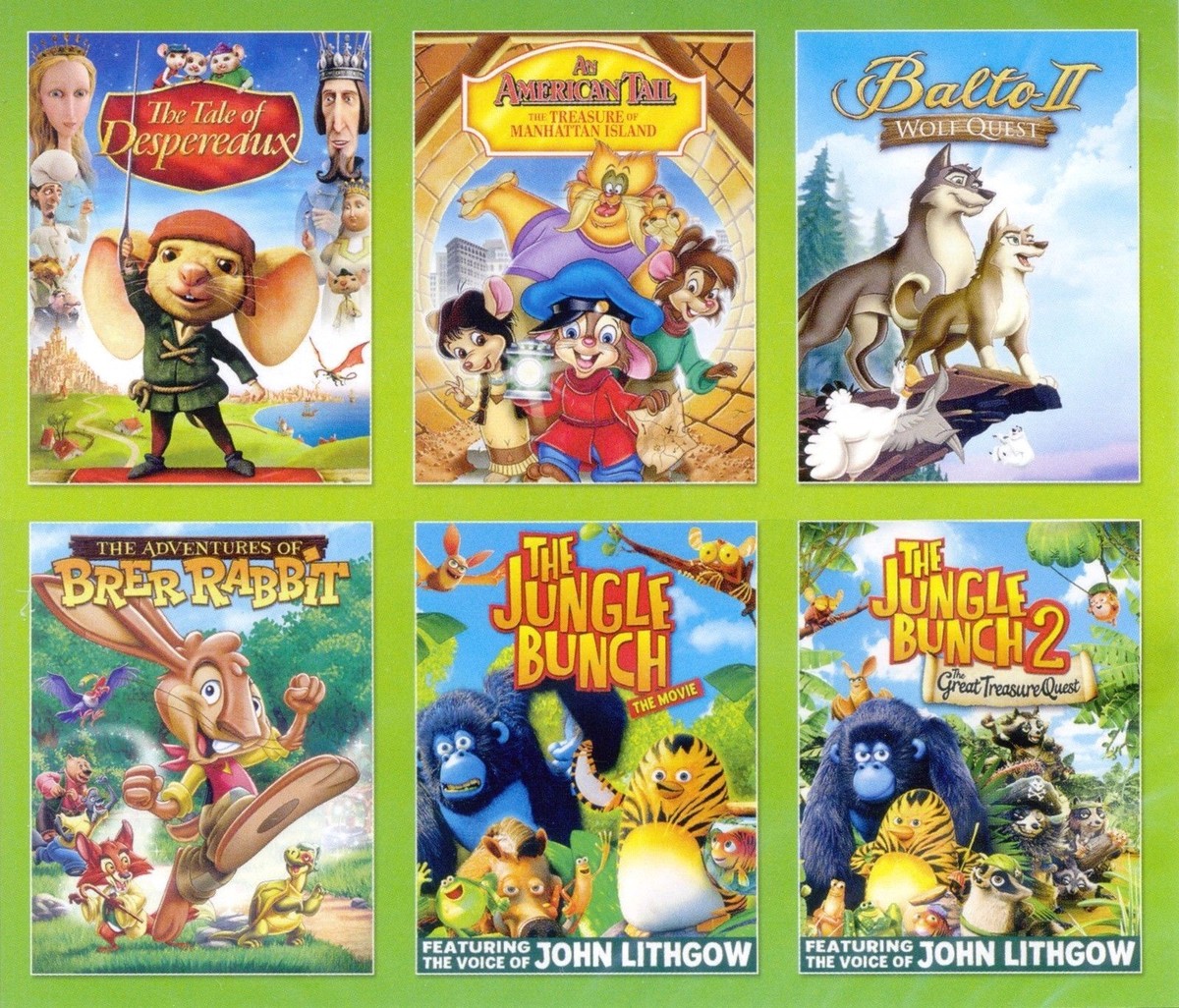 6 animated G kids movies, new DVD, Despereaux, Balto, Brer