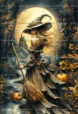SEXY WITCH ART PRINT, Halloween Decor, Witchy Poster, Fantasy Cottagecore D888