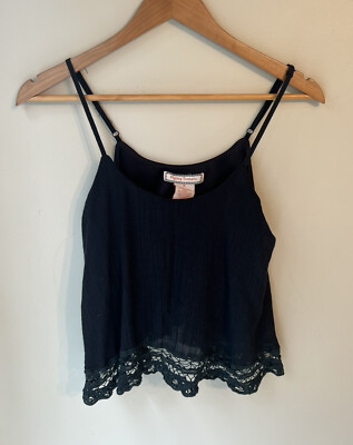 Flying Tomato Adjustable Strap Fancy Black Lace Trimmed Crop Top Shirt Medium