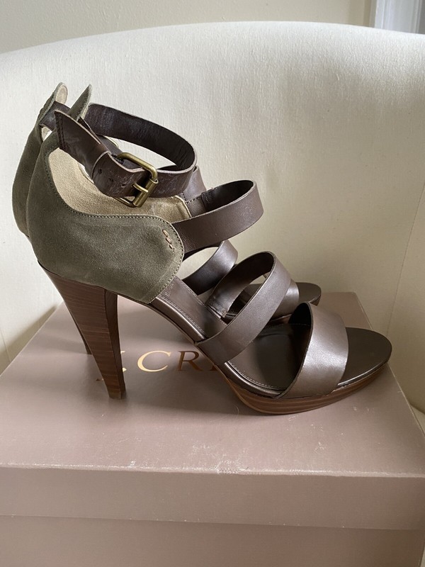 J crew Medina heels In Leather And Suede. Womens Size 9 1/2. Boulder Grey. NIB.