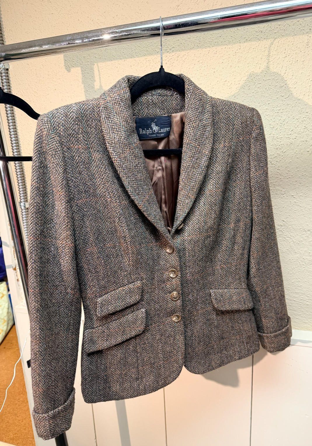 VTG Ralph Lauren Blazer Riding Jacket Women 16 Tweed Brown Wool Silk Equestrian