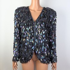Vintage Laurence Kazar NY Women's Black Silk Sequin Jacket size M
